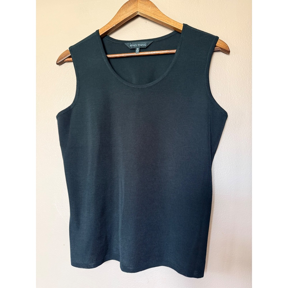 Ming Wang Medium Black Knit Tank Top Scoop Neck Sleeveless Acrylic Shell